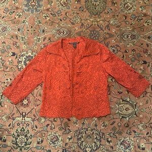 Scott Taylor Red Orange and Brown Stitching Patterned cutout Blouse
